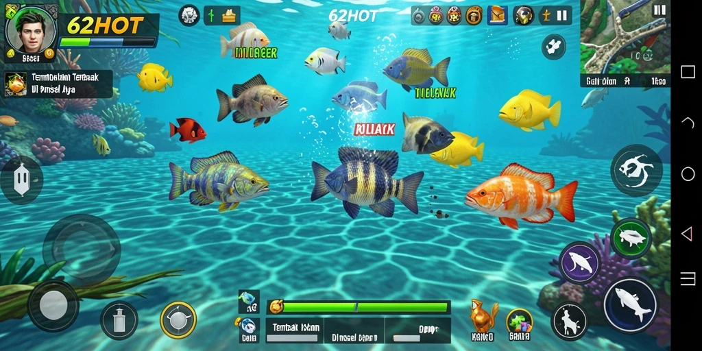 Screenshot 62HOT menampilkan aksi menembak ikan yang mendebarkan.