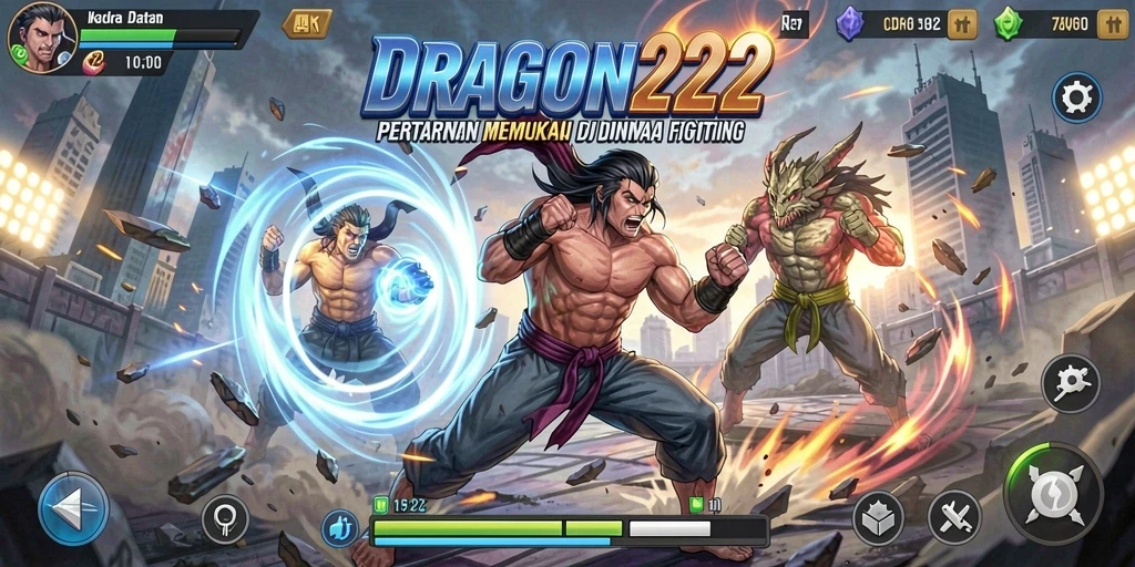 Tampilan gameplay menegangkan dalam pertarungan epik di DRAGON222.
