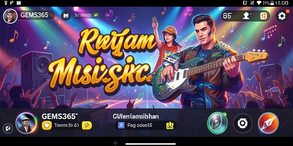 Tampilan gameplay GEMS365 dengan berbagai fitur musik yang menarik.