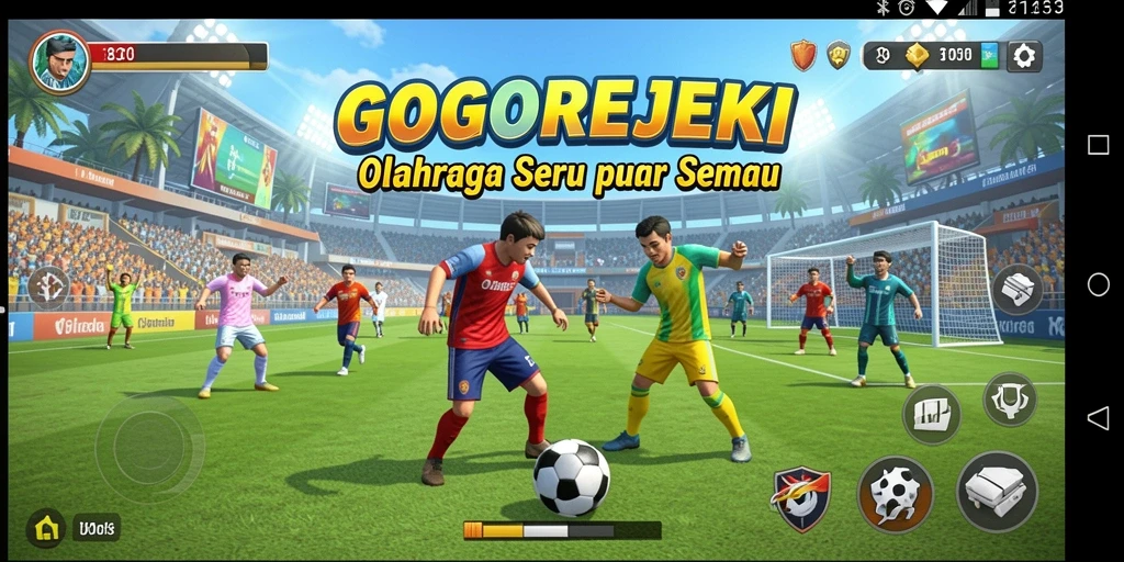 Tangkapan layar utama GOGOREJEKI menunjukkan aksi olahraga yang seru.