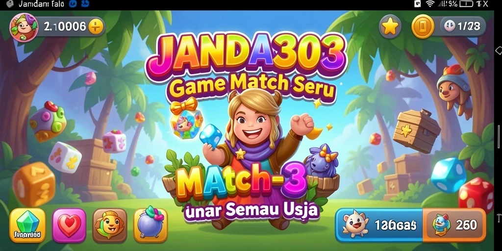 Screenshot gameplay JANDA303 dengan aksi Match-3 yang seru.