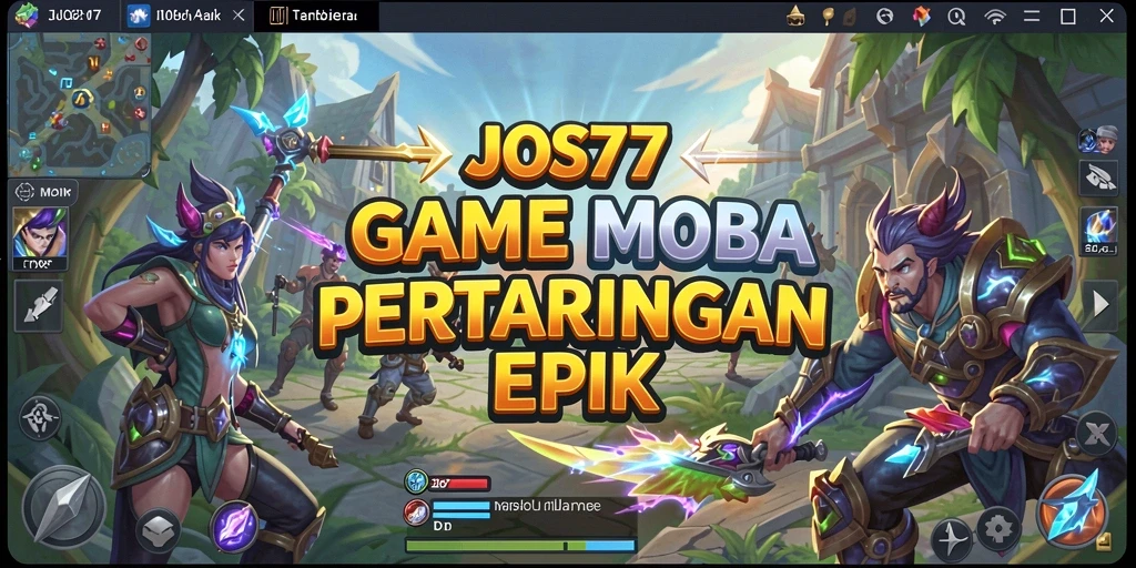 Screenshot gameplay JOS77 menunjukkan pertarungan epik antar karakter MOBA.