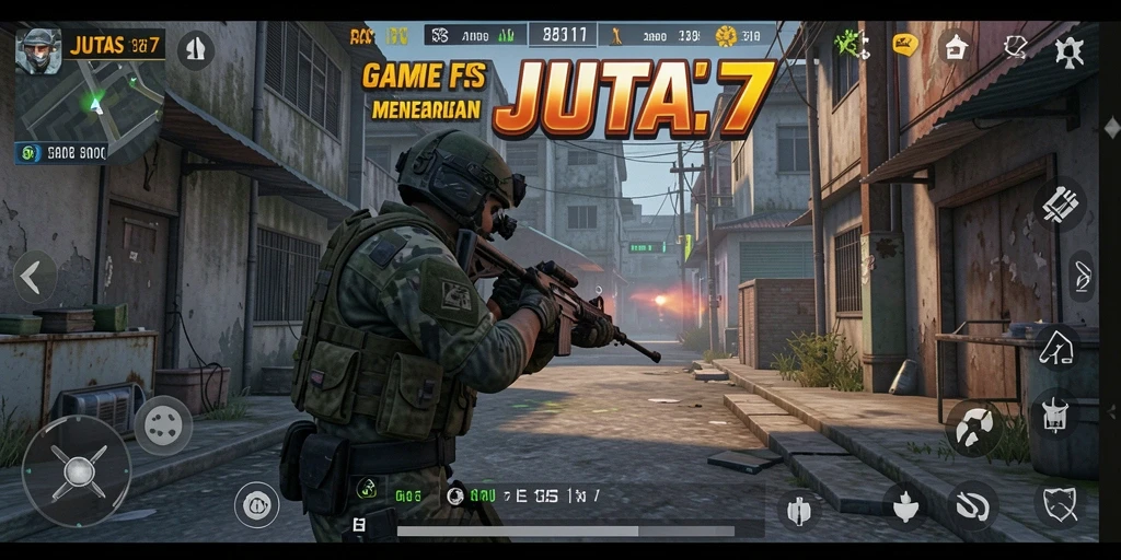 Tampilan mendebarkan dari gameplay JUTA7 saat bertempur dalam mode FPS.