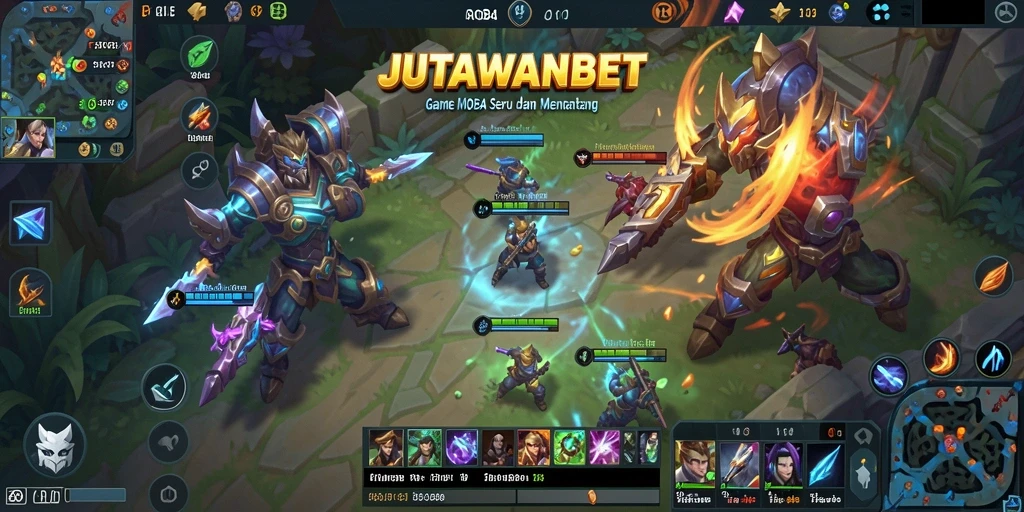 Tampilan gameplay menarik dalam JUTAWANBET dengan aksi MOBA seru.
