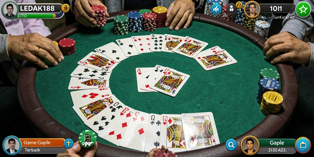 Screenshot LEDAK188 menampilkan gameplay Gaple yang menarik dan interaktif.
