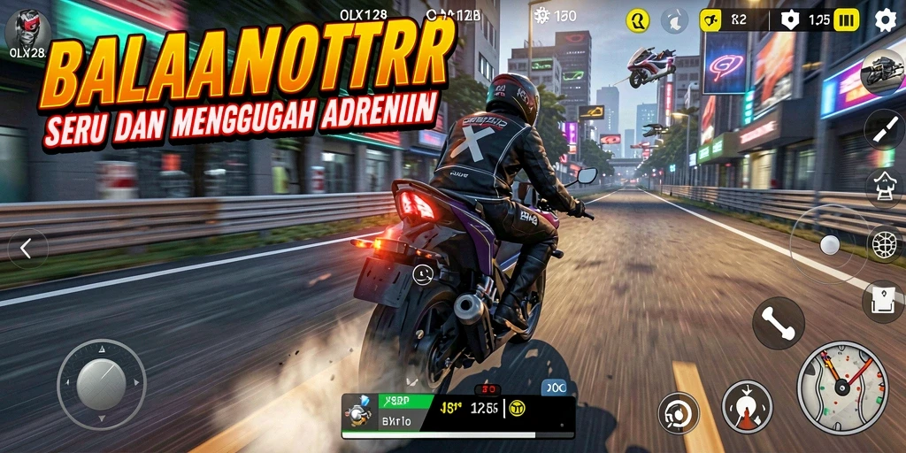 Screenshot tampilan gameplay seru dari OLX128 yang menampilkan balapan motor.
