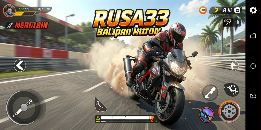 Screenshot gameplay RUSA33 menampilkan aksi balapan motor yang mendebarkan.